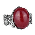 Natural Cabochon Ruby Stone Silver Women's Ring