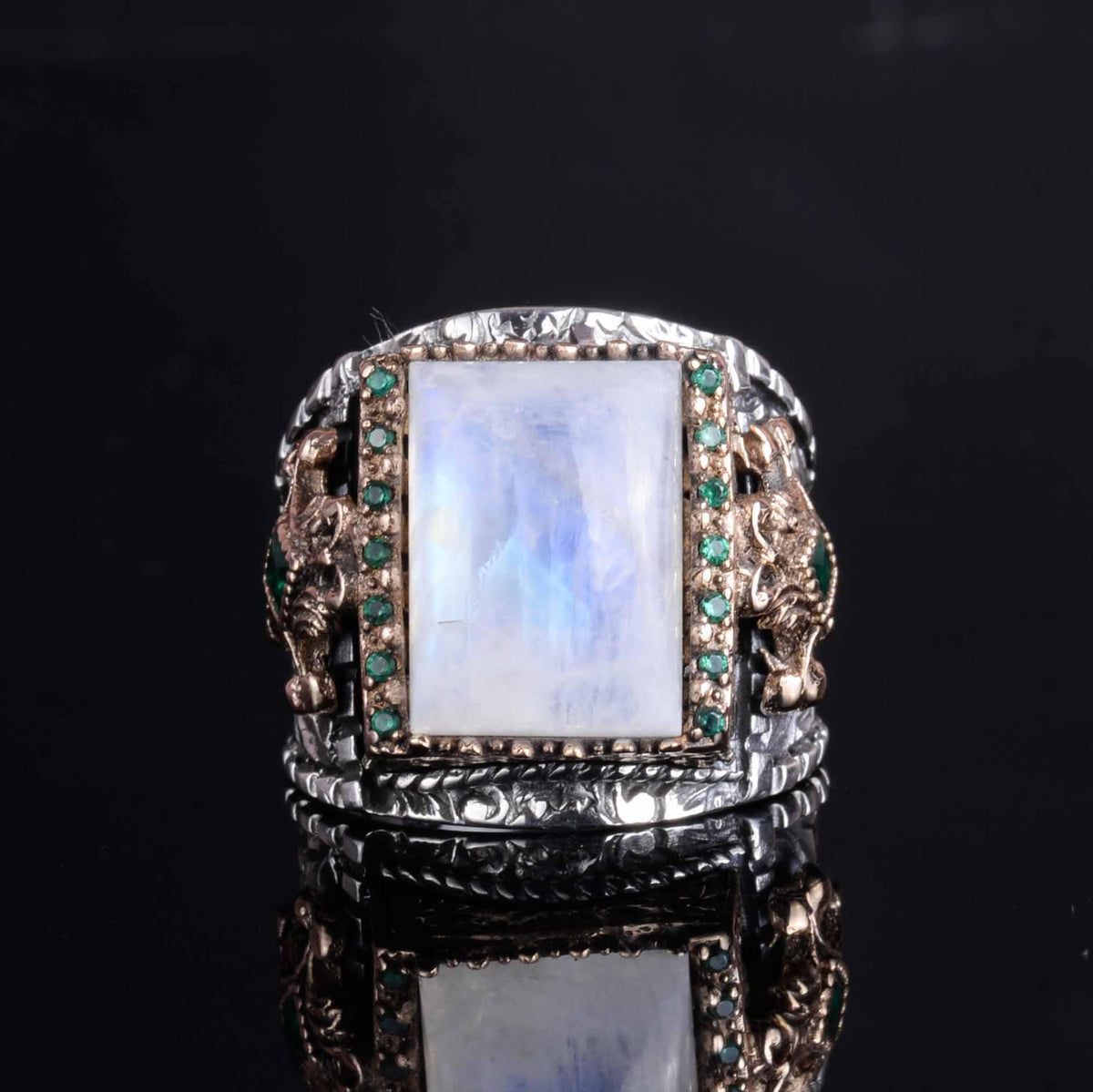 KAMBO Natural Moonstone 925 Sterling Silver Men's Ring – Handmade Ottoman Style Statement Ring – Vintage Turkish Jewelry — 4