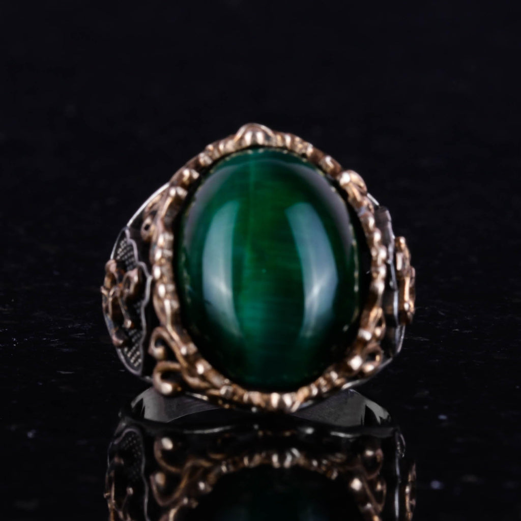 Silver Captain Ring, Synthetic Stone Ring, 925 Sterling Silver — 4