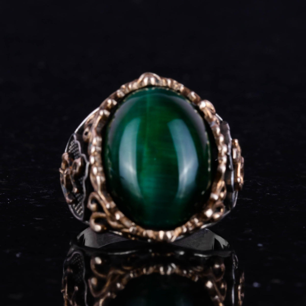 Silver Captain Ring, Synthetic Stone Ring, 925 Sterling Silver — 4
