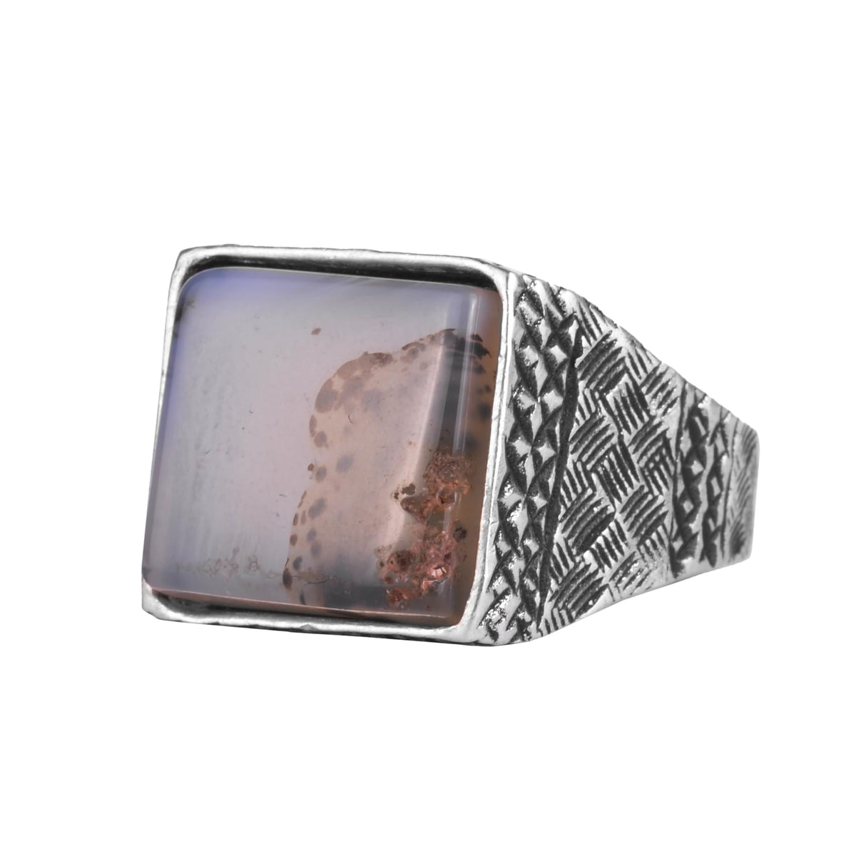 KAMBO Natural Stone Men's Ring 925 Sterling Silver Square Stone Handmade Statement Ring Unique Masculine Jewelry (Yemen Agate)