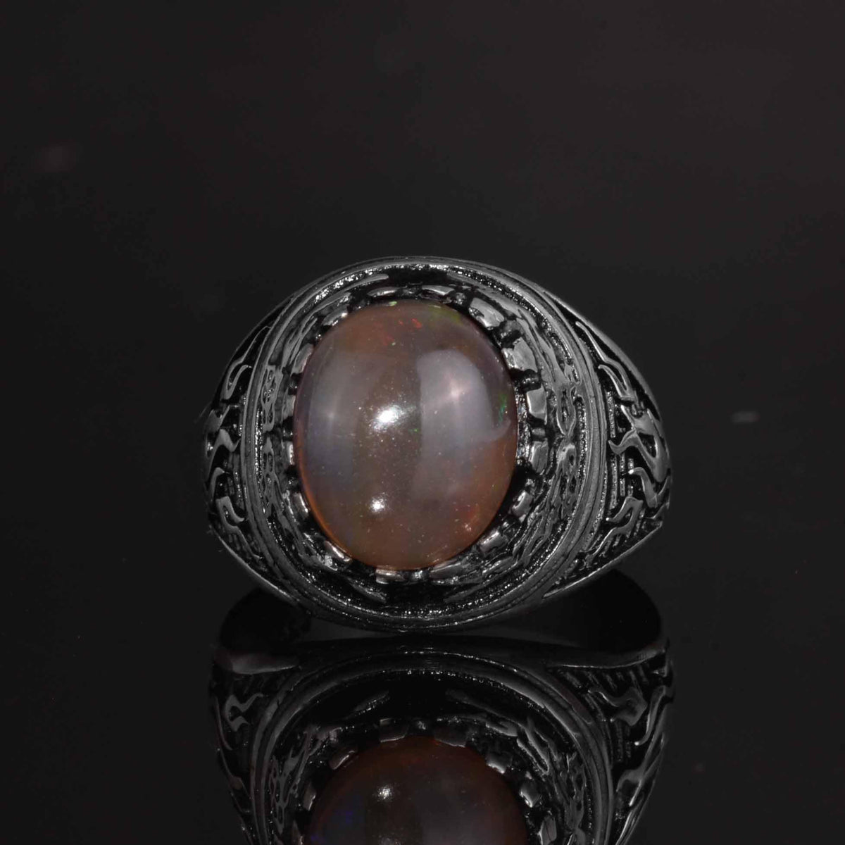KAMBO Natural Opal 925 Sterling Silver Men's Ring – Fire-Inspired Side Design Handmade Statement Ring (Style-5) — 4