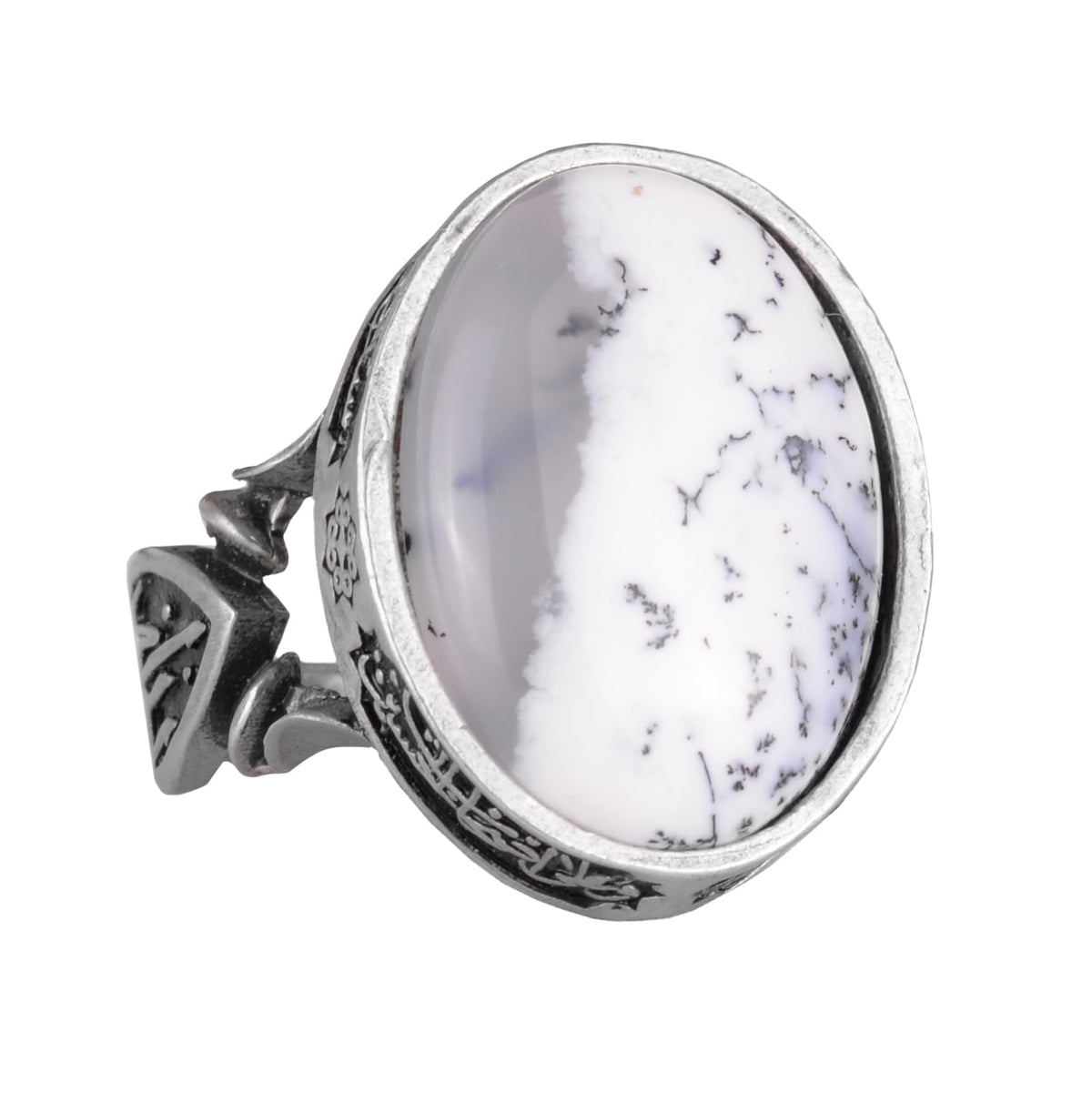 Real Natural Dendritic Agate Stone Ring - Handmade 925 Sterling Silver - Symbol of Wisdom, Protection, and Spirituality