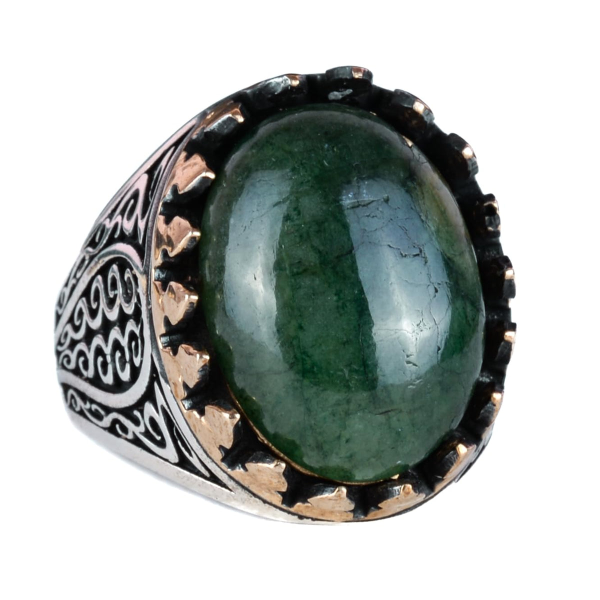 925 Sterling Silver Men's Ring - Natural Emerald Stone