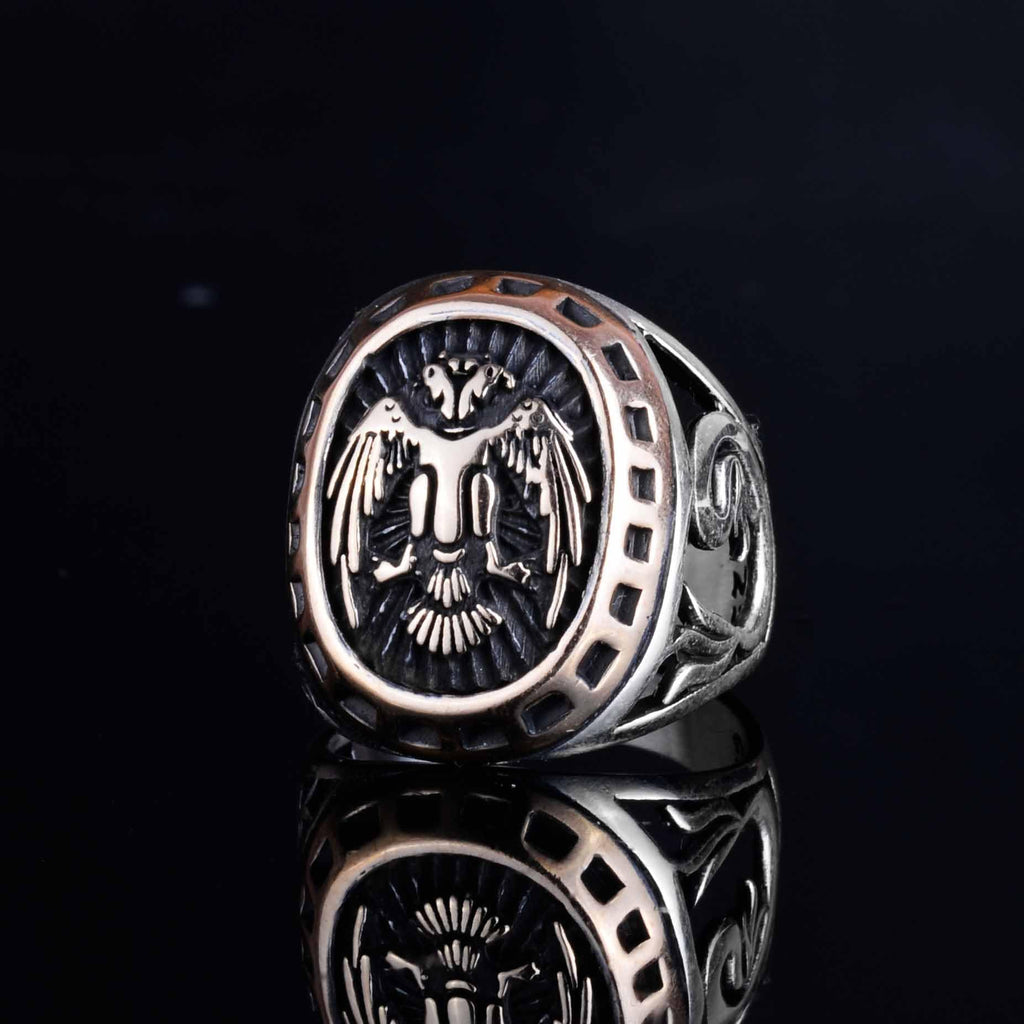 Silver Men's Ring - Double-Headed Eagle Byzantine Ring — 5
