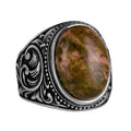 Unakite Stone Ring - 925 Sterling Silver Men's Ring