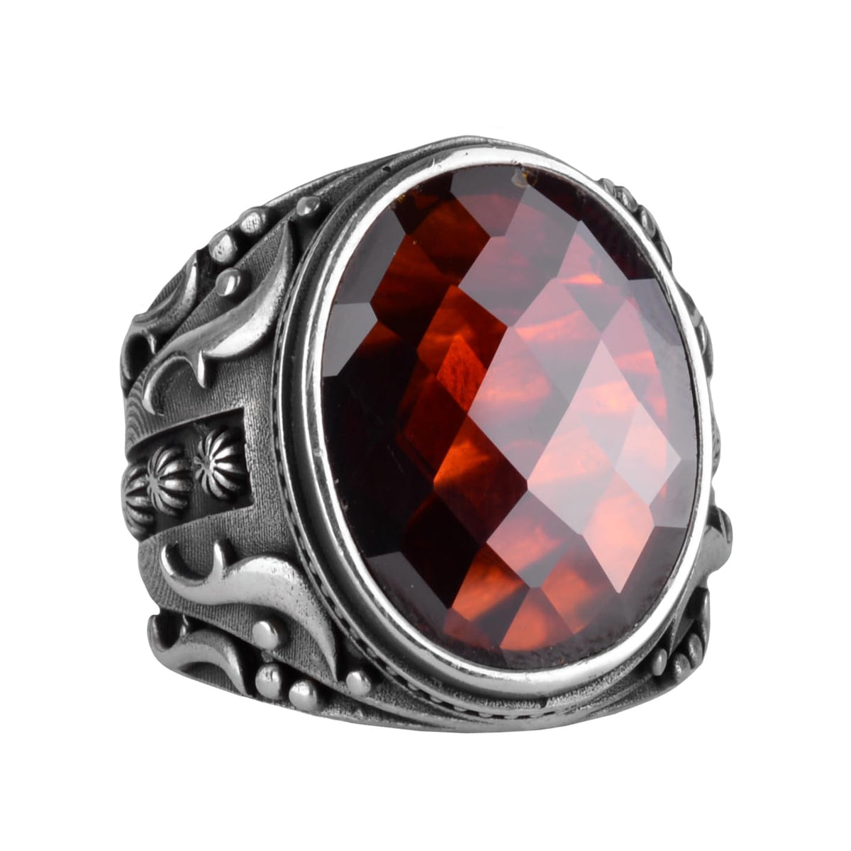 Synthetic Stone Ring, 925 Sterling Silver Ring, Designer Silver Men's Ring (Synthetic Garnet Stone)