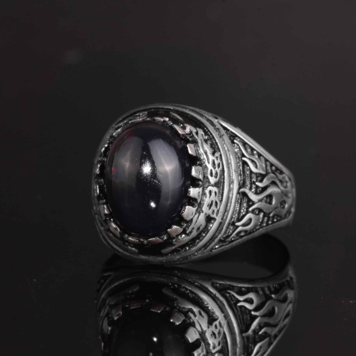 KAMBO Natural Opal 925 Sterling Silver Men's Ring – Fire-Inspired Side Design Handmade Statement Ring (Style-7) — 5