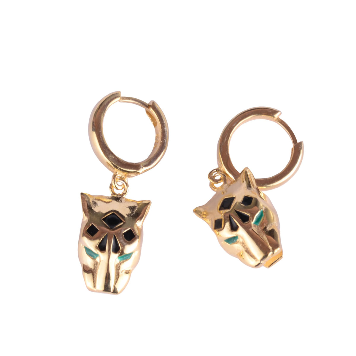 Gold Plated Silver Cat Earrings for Women – Cute Cat Face Hoop Dangle Earrings Minimalist Animal Jewelry