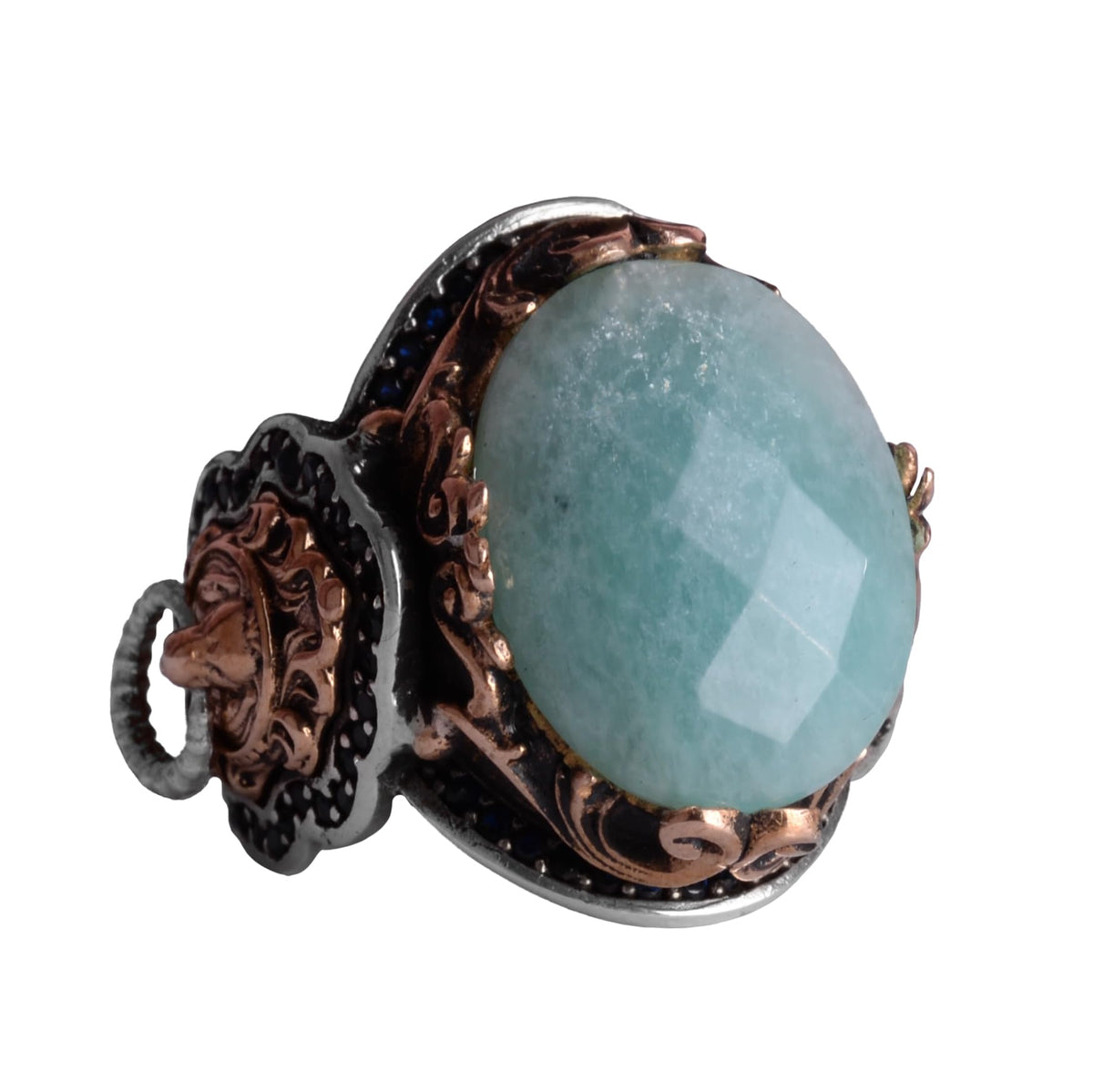 Natural Amazonite Stone Ring - 925 Sterling Silver Lion Ring