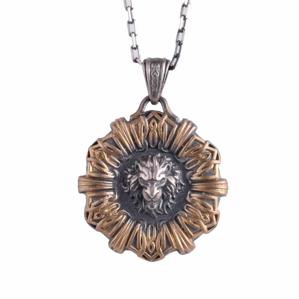 KAMBO 925 Sterling Silver Lion Head Totem Chain Necklace – Handmade Courage Amulet Necklace for Men – Symbol of Royal Power and Strength (Gold Plated)
