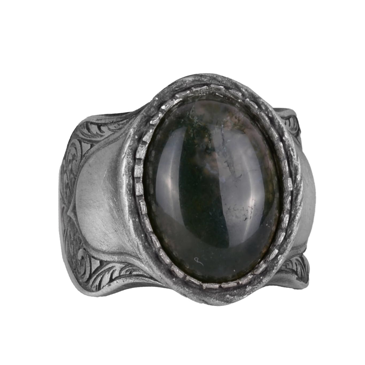 Moss Agat Natural Stone Ring, 925 Sterling Silver Ring