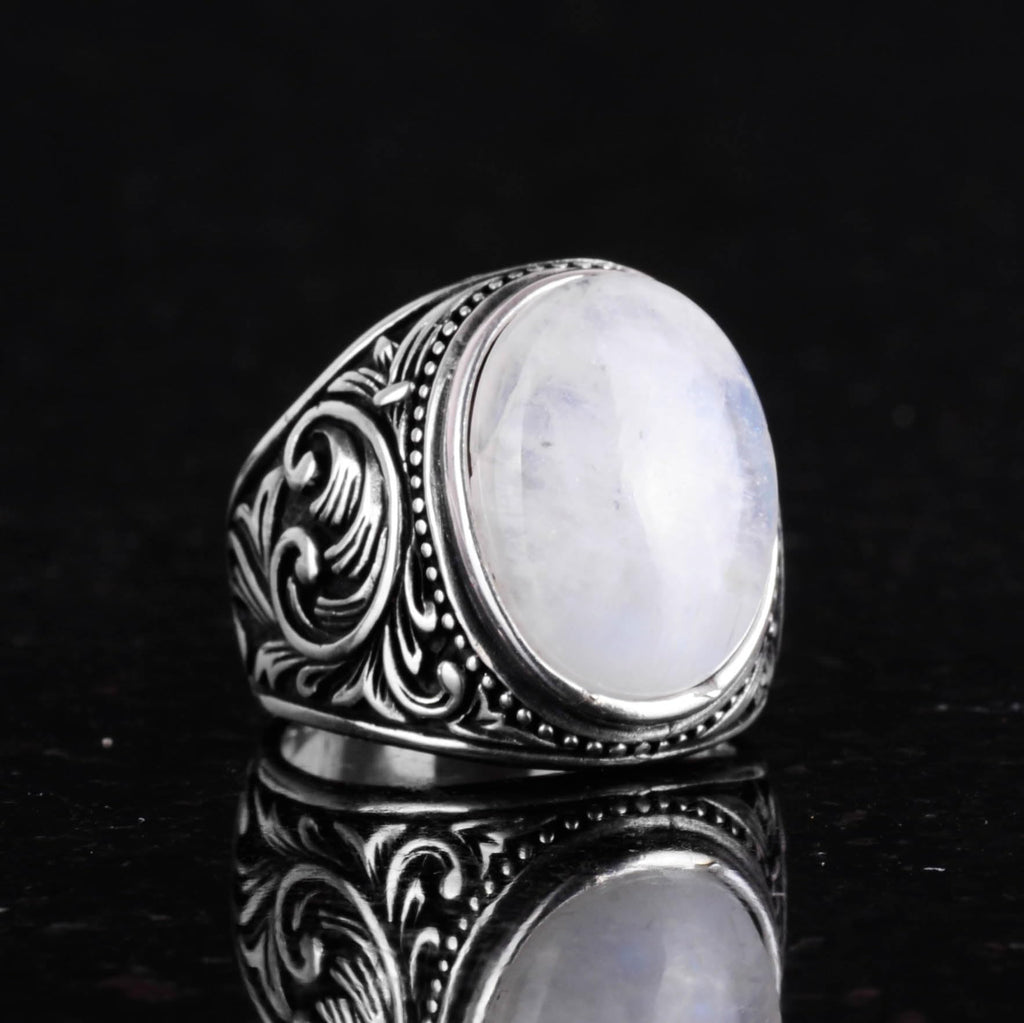 Handmade Natural Moonstone Ring - 925 Sterling Silver Men's Ring — 6