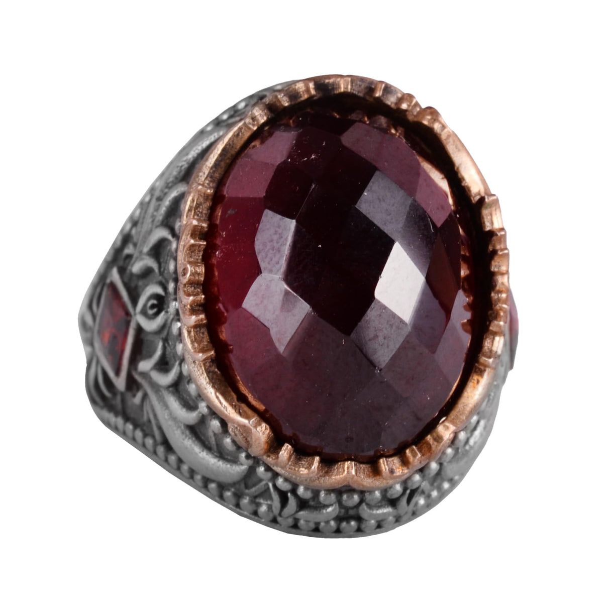 Natural Garnet Stone Handcrafted Ring - 925 Sterling Silver