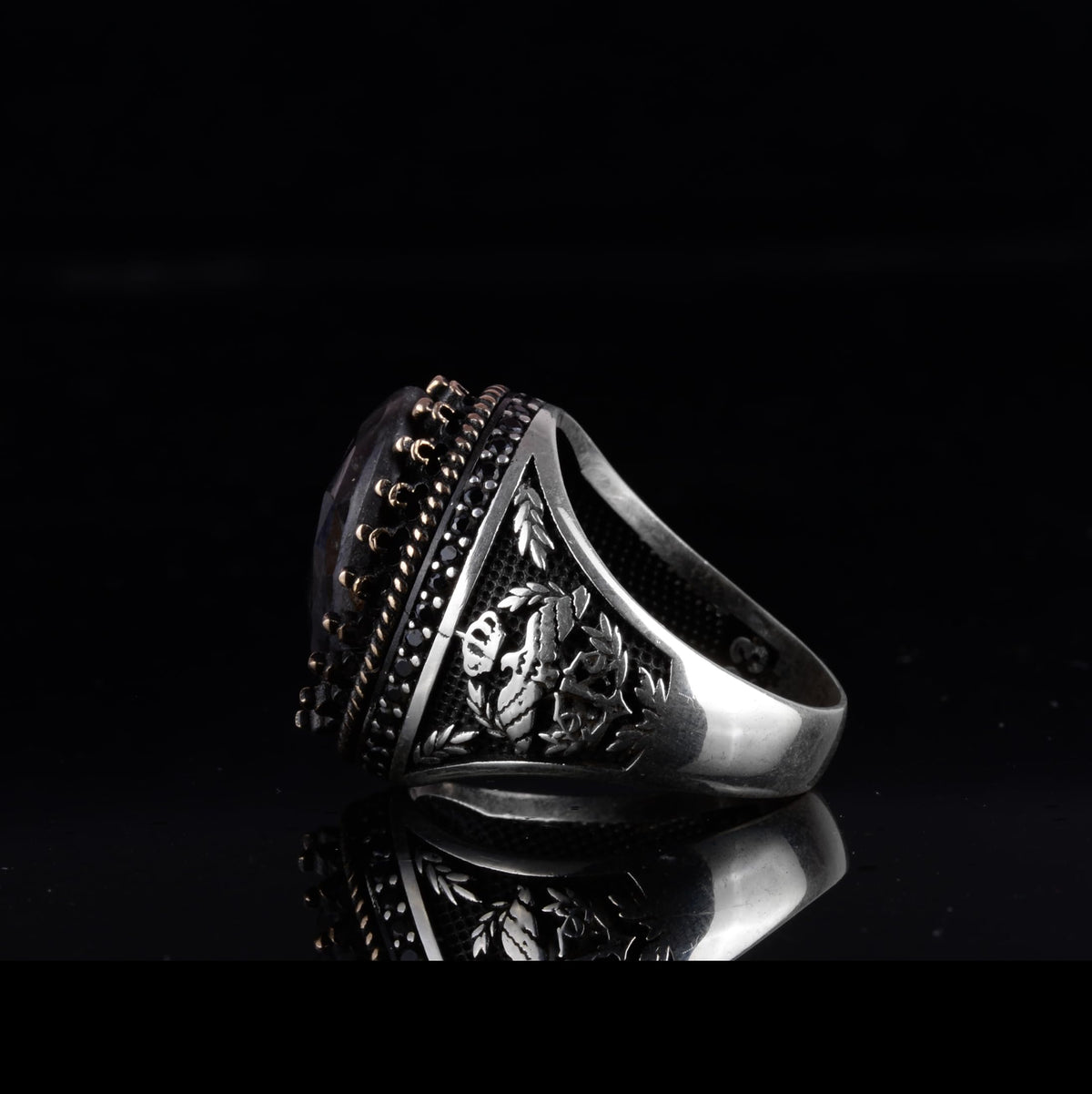 KAMBO Natural Sapphire 925 Sterling Silver Eagle Designed Men's Ring – Handmade Ottoman Style Statement Ring (Navy Sapphire) — 7
