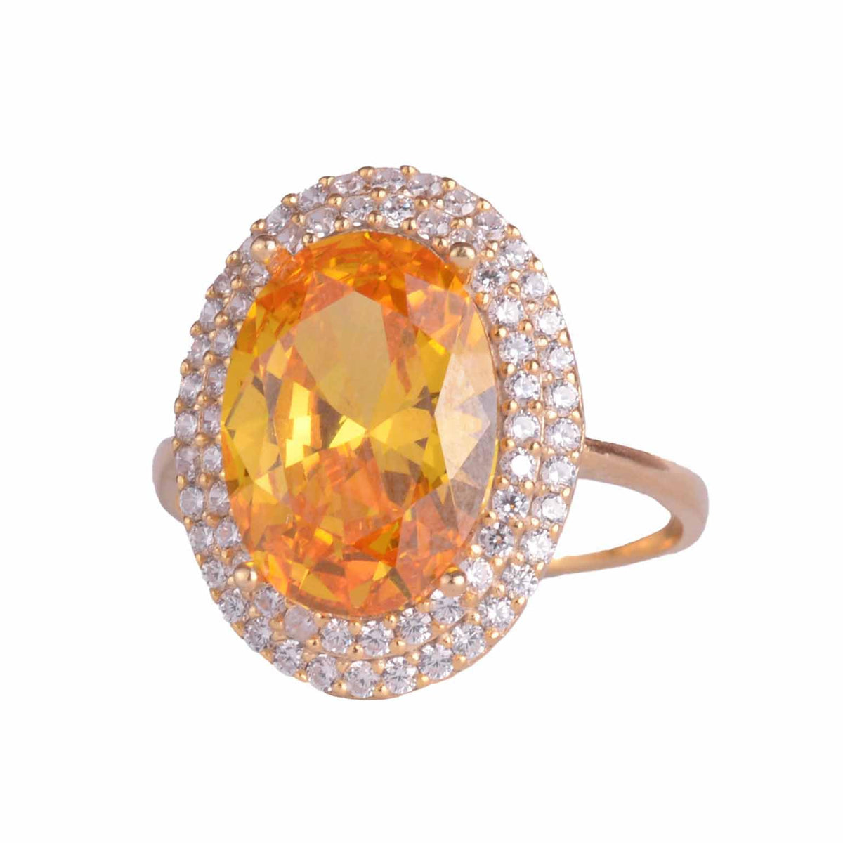 KAMBO 925 Sterling Silver Crafted Stone Women's Ring – Silver Gold Plated Sparkling Halo Design Elegant Statement Ring (Craft Citrine)