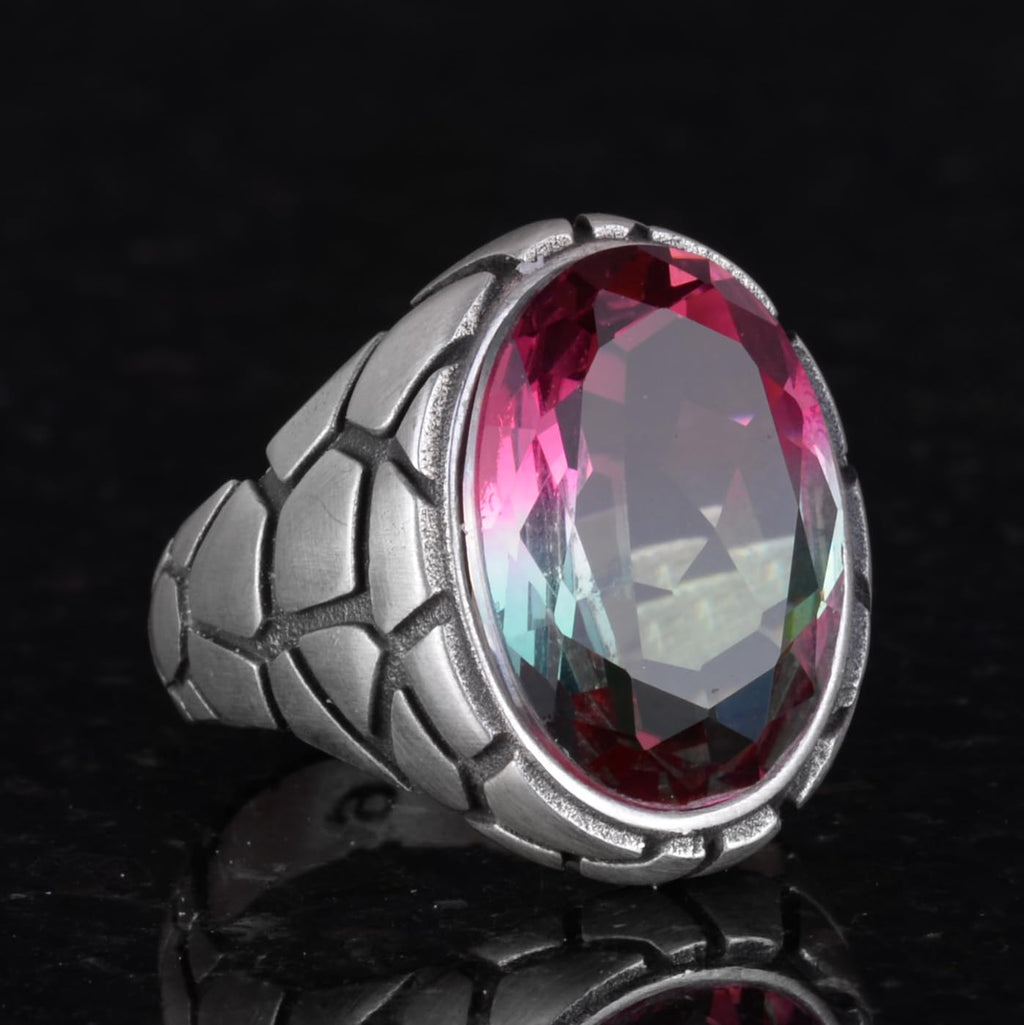 KAMBO Men's Luxury 925 Sterling Silver Created Gemstone Rings - Various and Unique Collection (Colorful Created Stone) — 4