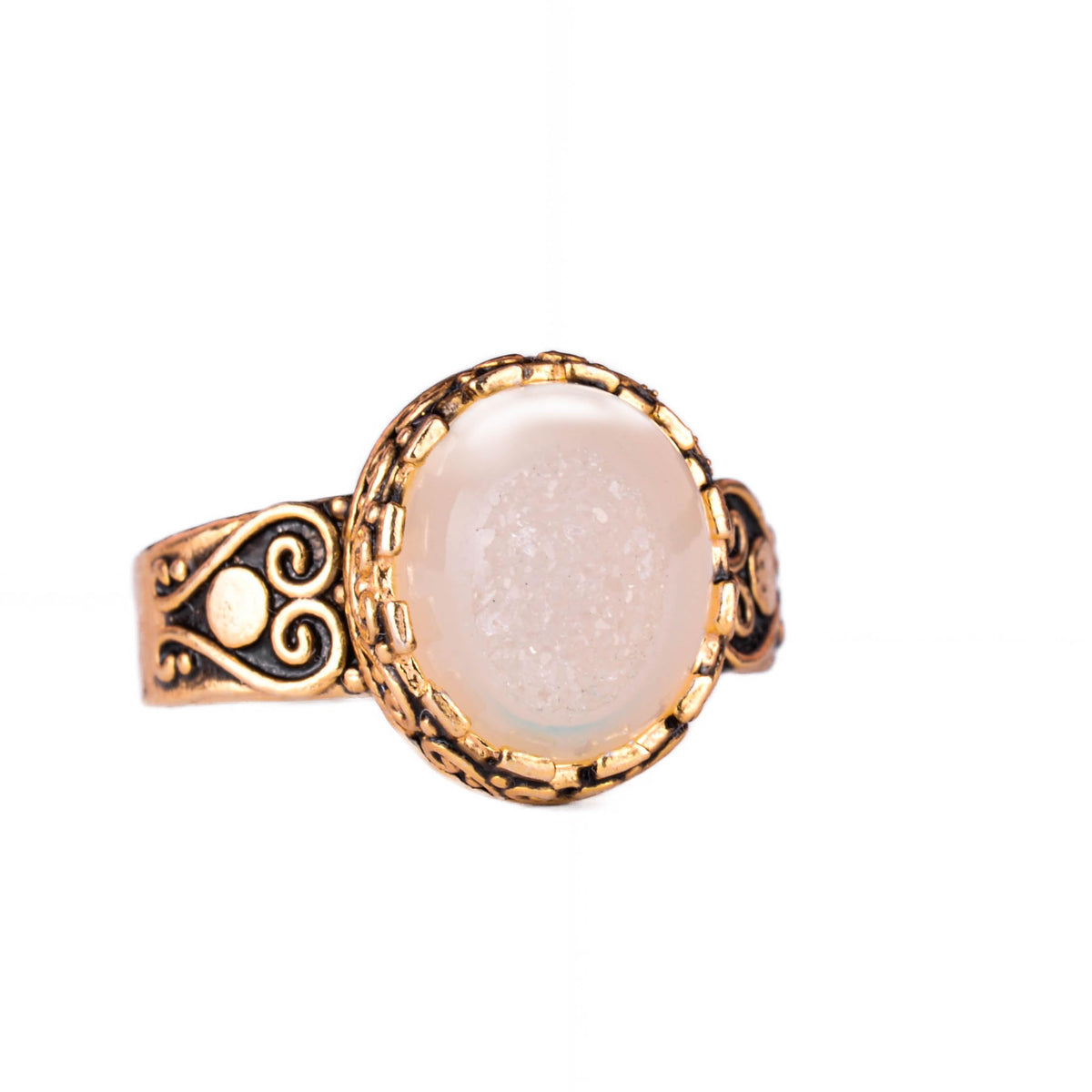 925 Sterling Silver Ring, Natural Druzy Quartz Stone, Handmade Women's Ring (White)
