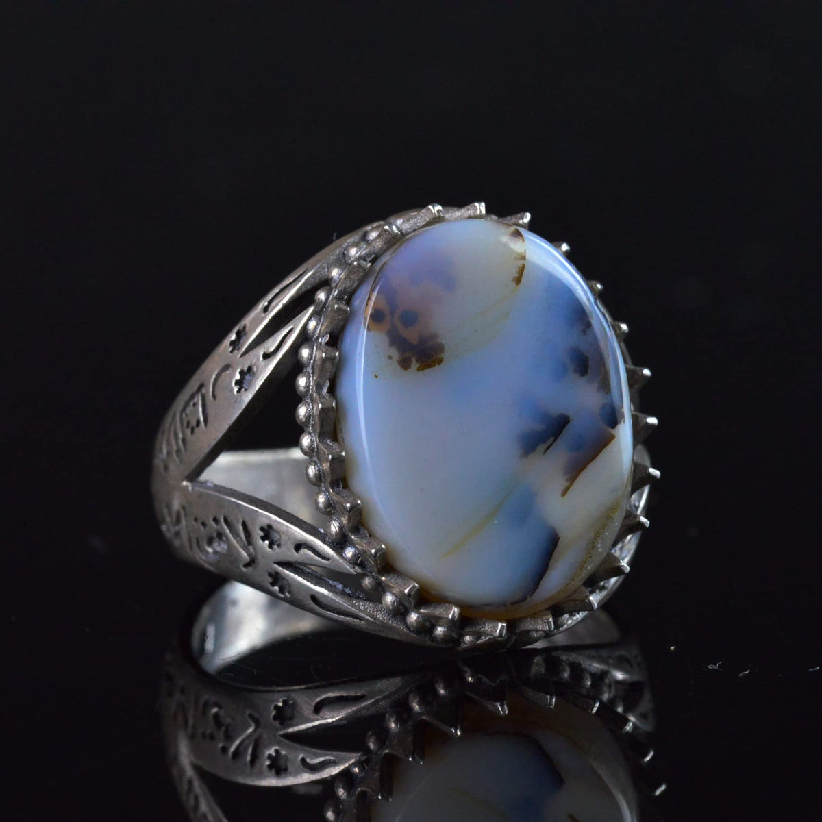 Yemen Tree Stone Ring, Islamic Zulfiqar Sword Design, 925 Sterling Silver Men's Ring — 5