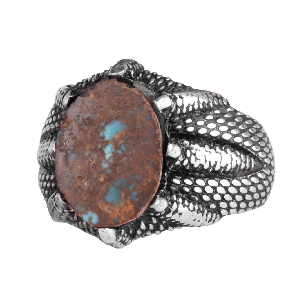 KAMBO Handmade 925 Sterling Silver Men's Turquoise Ring with Claw Detail, Vintage Statement Jewelry, Mythical Warrior De