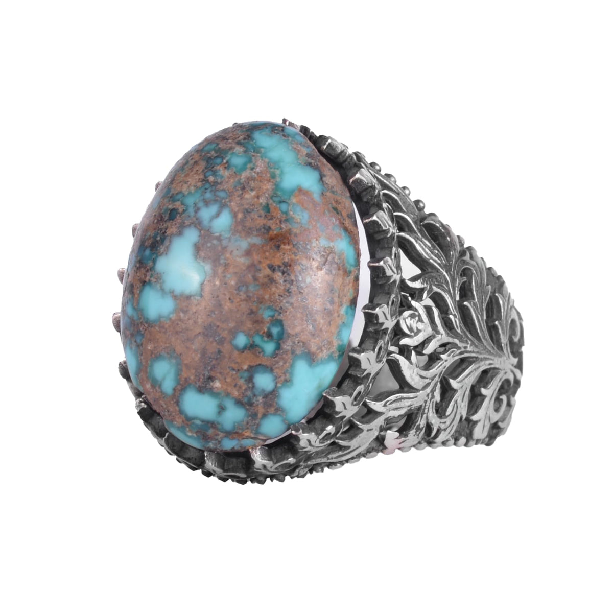 KAMBO Natural Turquoise Stone Ring for Men 925 Sterling Silver Handmade Vintage Statement Ring Blue Green Stone