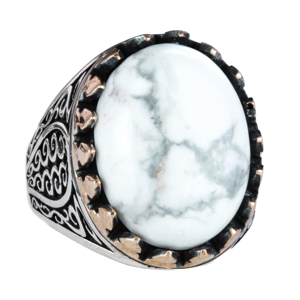 925 Sterling Silver Men's Ring - Handmade Elegance with Howlite Stone