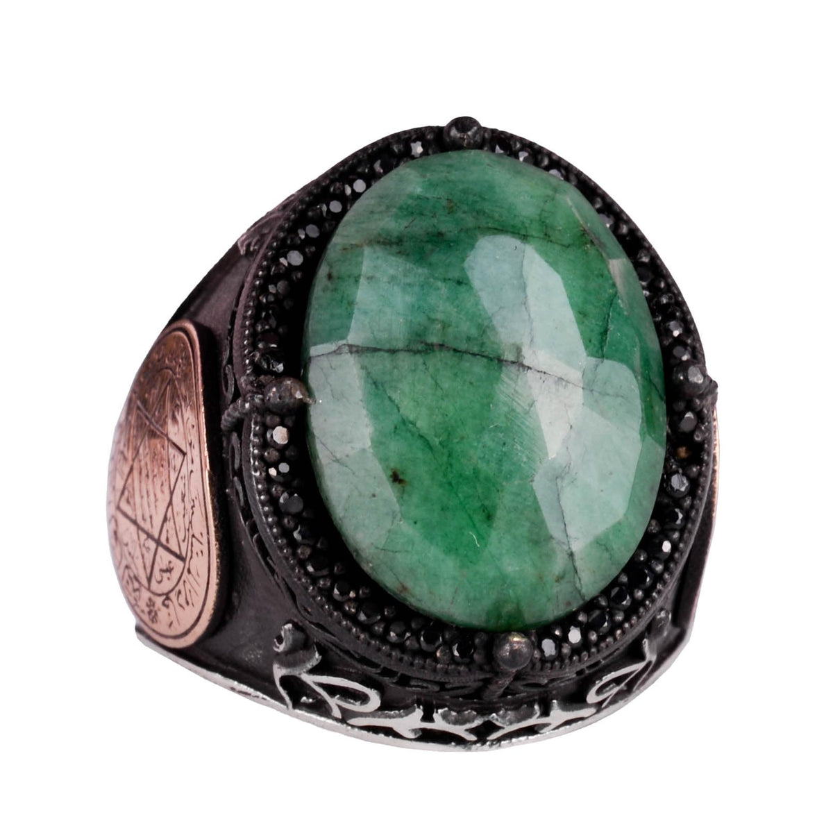 Islamic Silver Ring, Natural Emerald Stone Ring - 925 Sterling Silver