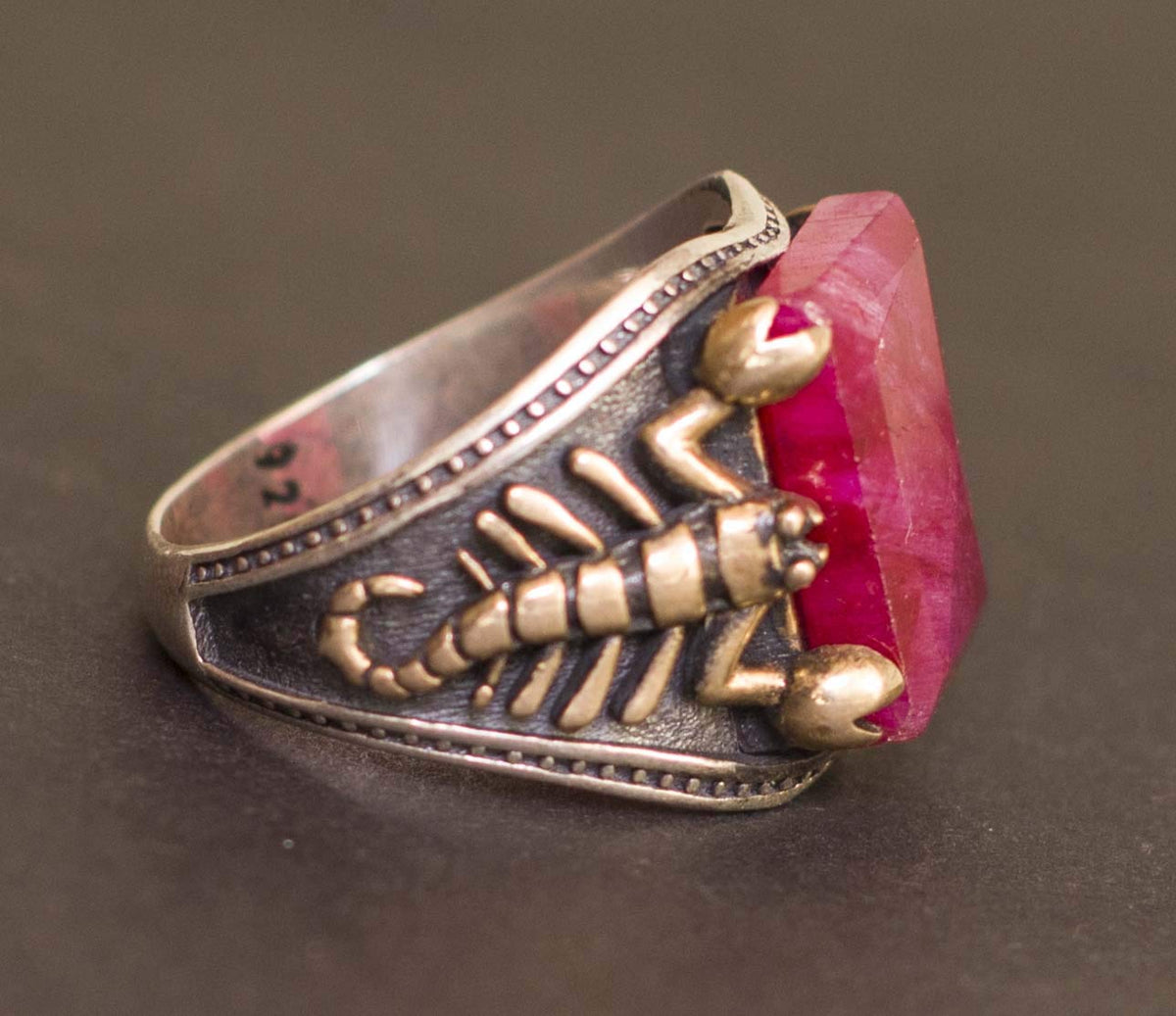 KAMBO 925 Sterling Silver Men's Ring - Natural Ruby Gemstone Scorpion Design — 4