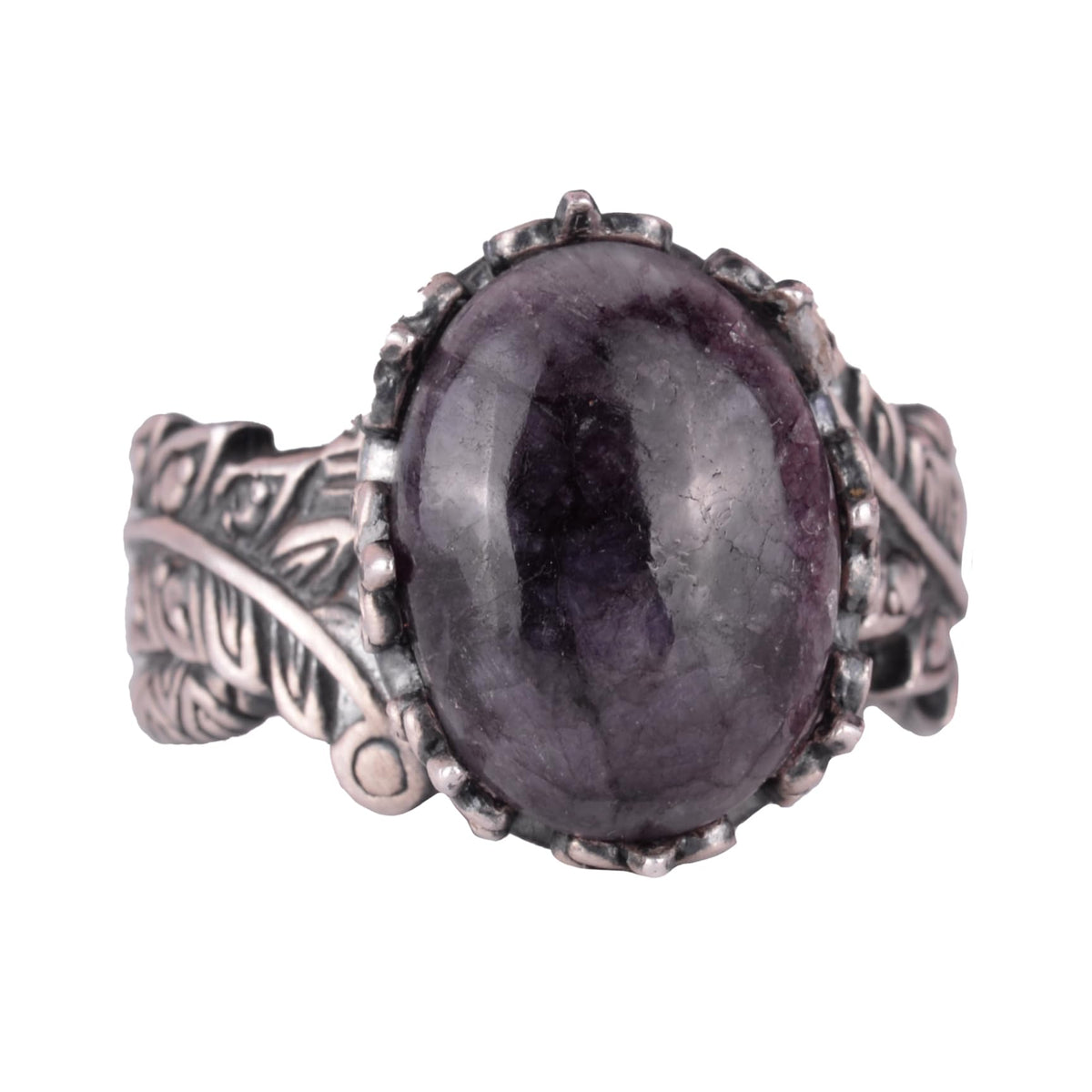 Vintage Bohemian Design Silver Women's Ring with Natural Cabochon Sapphire Stone