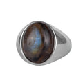 KAMBO Natural Men's Ring – 925 Sterling Silver Minimalist Oval Stone Ring – Handmade Classic Statement Jewelry (Labradorite)