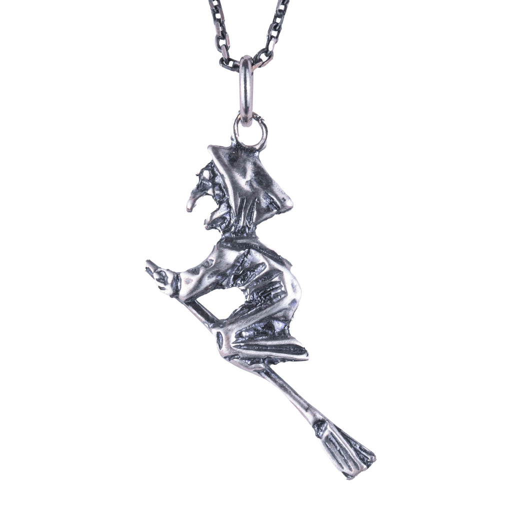 KAMBO 925 Sterling Silver Witch Broom Necklace - Handmade Halloween Jewelry