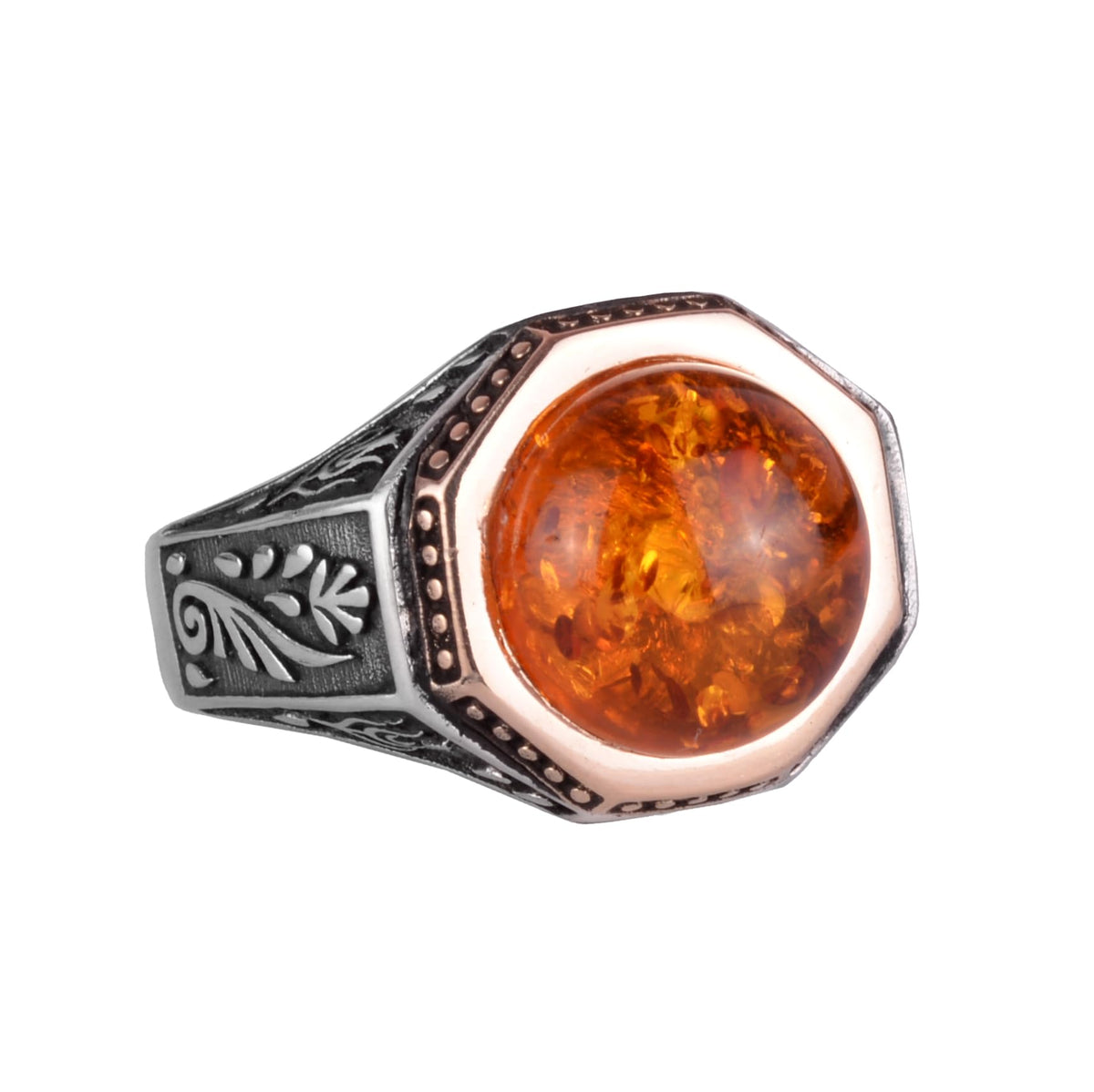 925 Sterling Silver Men's Ring - Amber Stone Minimalist Ring