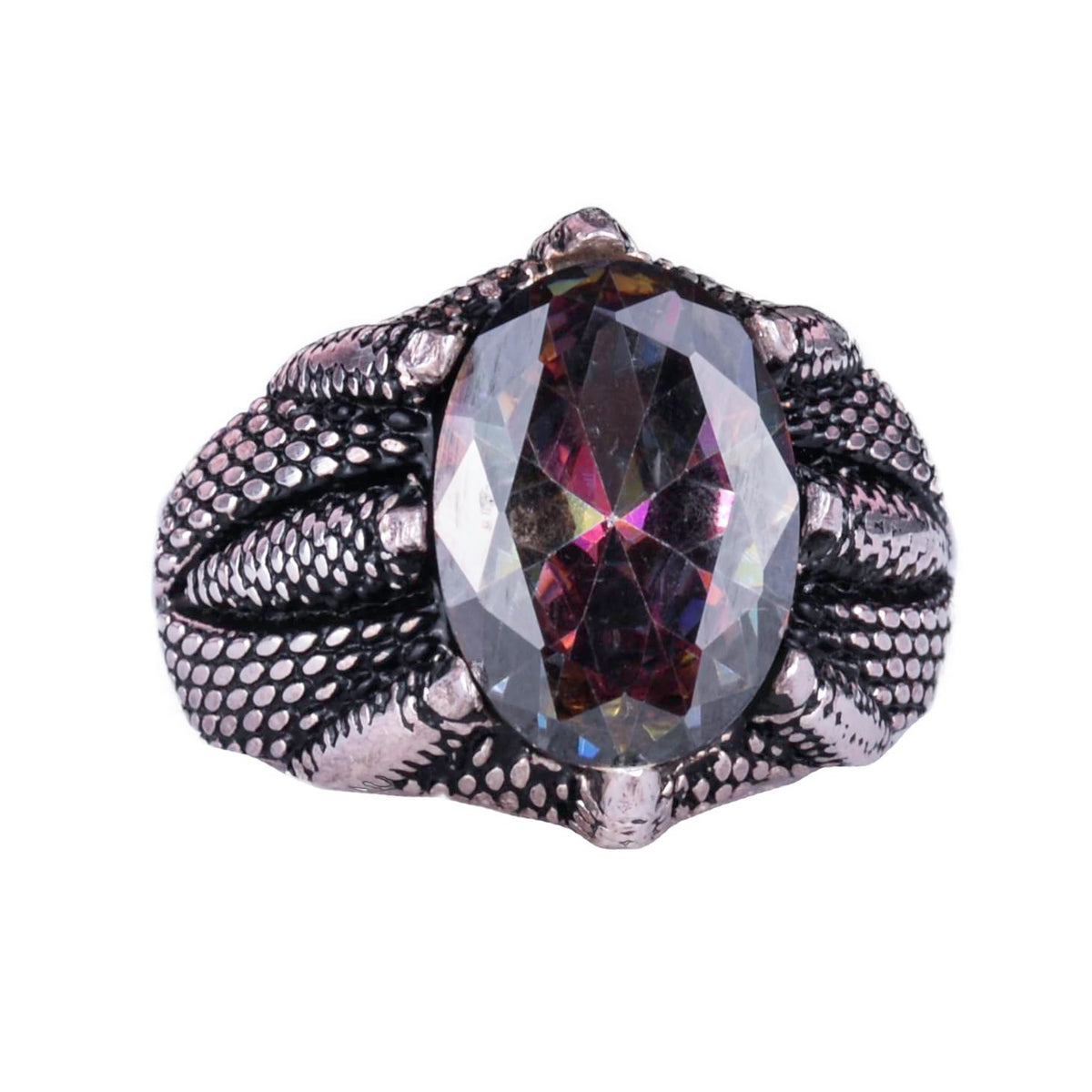 KAMBO Sterling Silver Claw Ring with Created Mystic Topaz – Handmade 925 Sterling Silver Ring for Sagittarius Balance an