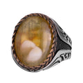 KAMBO Men's Natural Baltic Amber Stone Ring – 925 Sterling Silver Handmade Statement Ring – Authentic Amber Jewelry with Ottoman Style Details (Style-4)