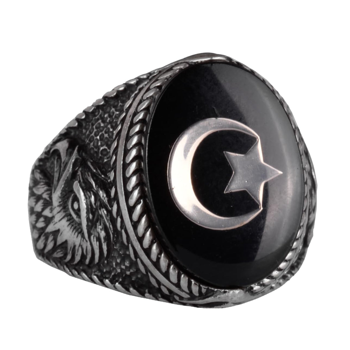 Crescent and Star Eagle Ring - 925 Sterling Silver