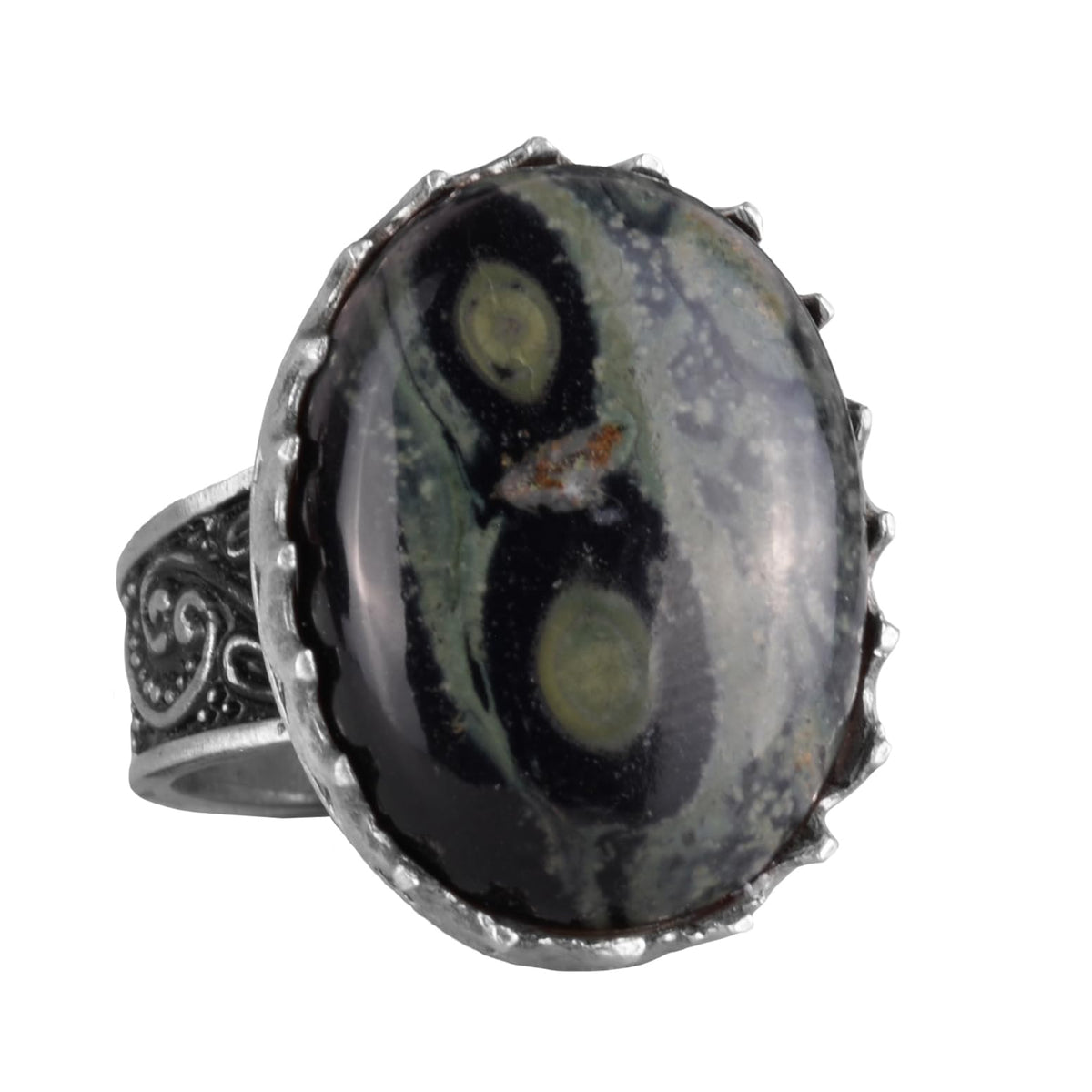 Natural Green Eye Stone Ring - 925 Sterling Silver Handmade Ring