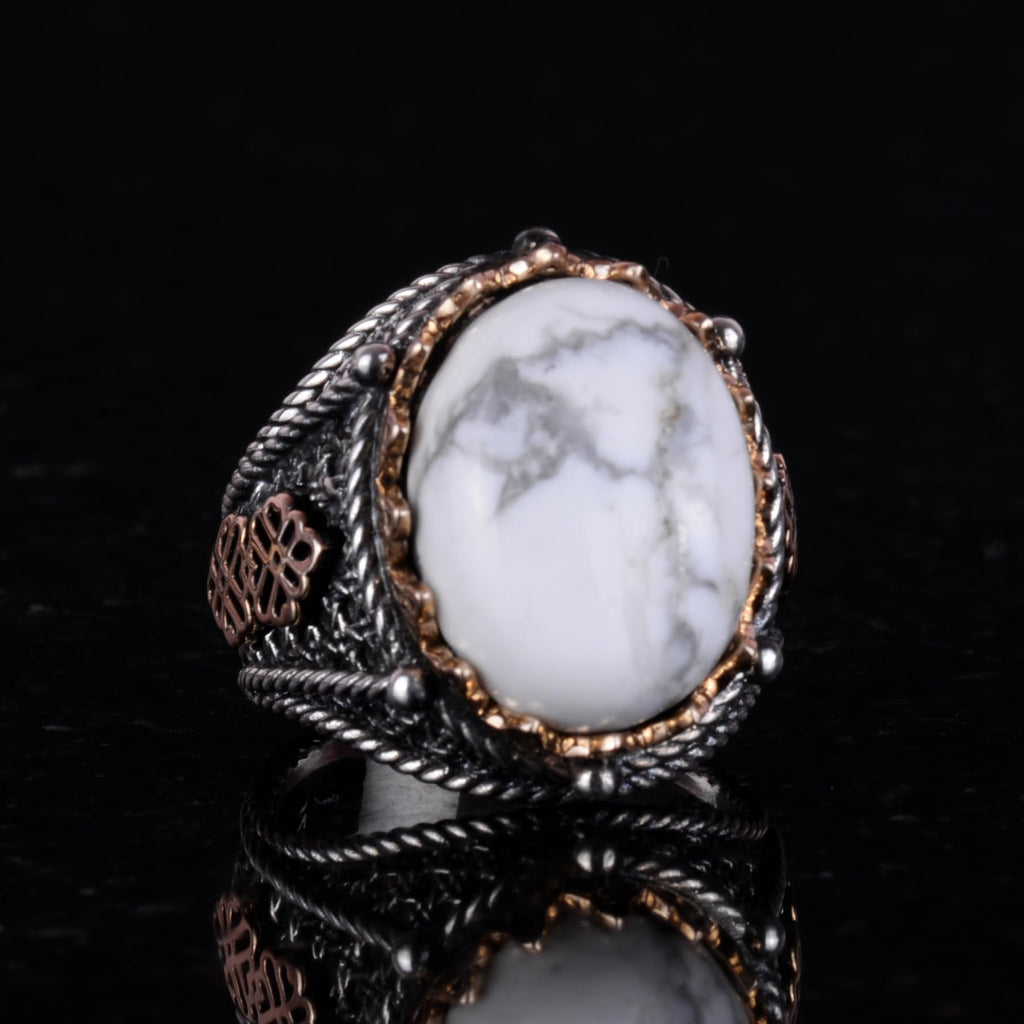 Natural Howlite Stone Ring, 925 Sterling Silver Men's Ring — 2