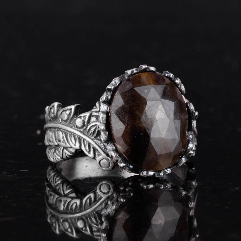Natural Stone Ring - Handcrafted 925 Sterling Silver Jewelry (Brown Sapphire) — 4