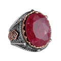 KAMBO Men's Natural Ruby Gemstone Ring - 925 Sterling Silver