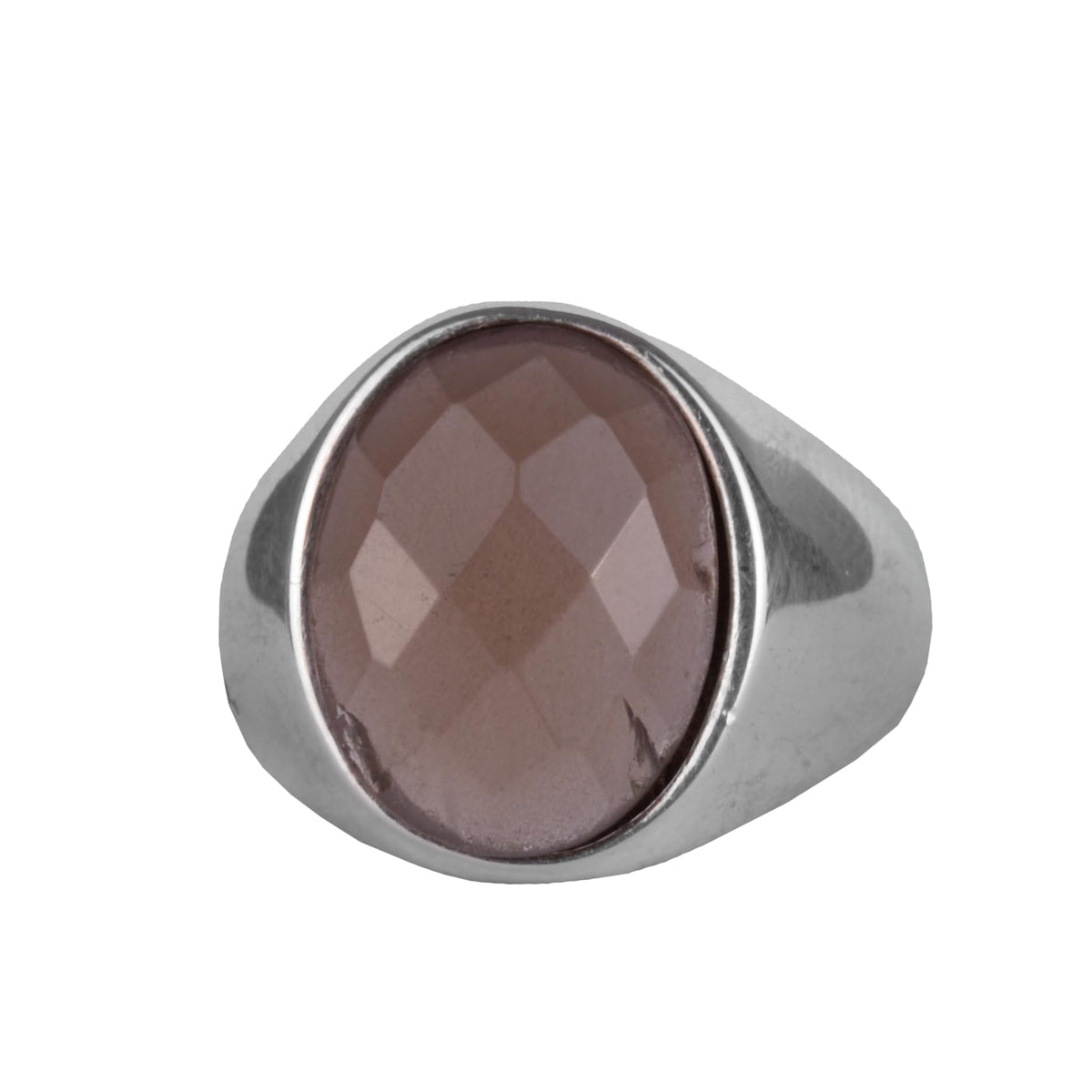 KAMBO Natural Men's Ring – 925 Sterling Silver Minimalist Oval Stone Ring – Handmade Classic Jewelry (Smoky Quartz)