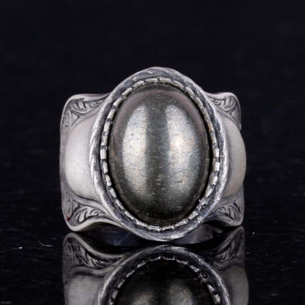 Natural Stone Ring, 925 Sterling Silver Ring, (pirita) — 4