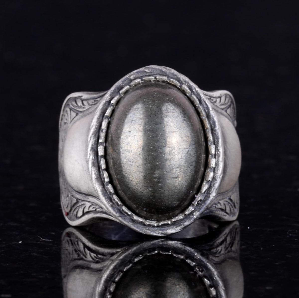 Natural Stone Ring, 925 Sterling Silver Ring, (pirita) — 4