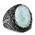 Natural Amazonite Stone Ring - 925 Sterling Silver Handmade Men's Jewelry