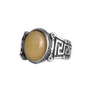 KAMBO Natural Amber Stone Men's Ring – 925 Sterling Silver Labyrinth Design Vintage Style Ring (Amber-1)