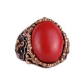 Red Coral Synthetic Stone Ring, Nautical Rope Pattern Silver Ring, 925 Sterling Silver Ring