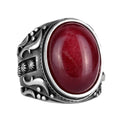 KAMBO 925 Sterling Silver Ring, Natural Cabochon Ruby Gemstone Ring