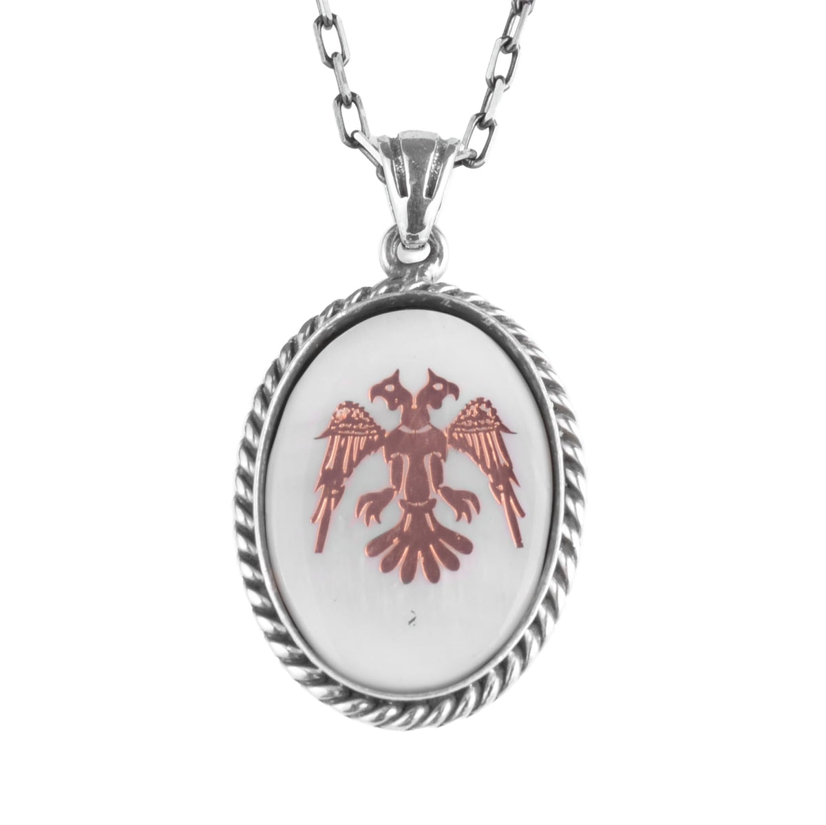 Natural Pearl Symbol Chain Unisex Necklace 925 Sterling Silver – Handmade Ottoman Byzantine Symbol Necklace (Double-Headed Pearl)
