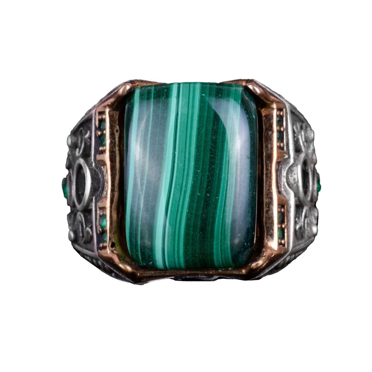 925 Sterling Silver Ring - Natural Malachite Stone Handmade Ring