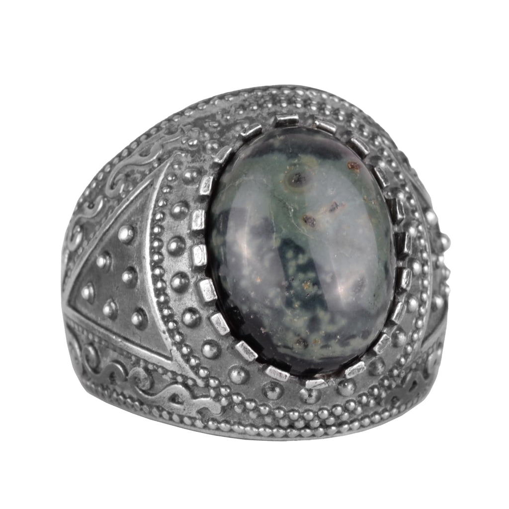 Natural Green Eye Stone Ring - 925 Sterling Silver Men's Ring