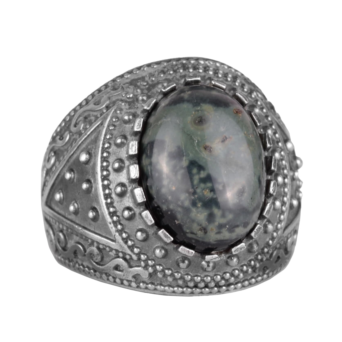 Natural Green Eye Stone Ring - 925 Sterling Silver Men's Ring